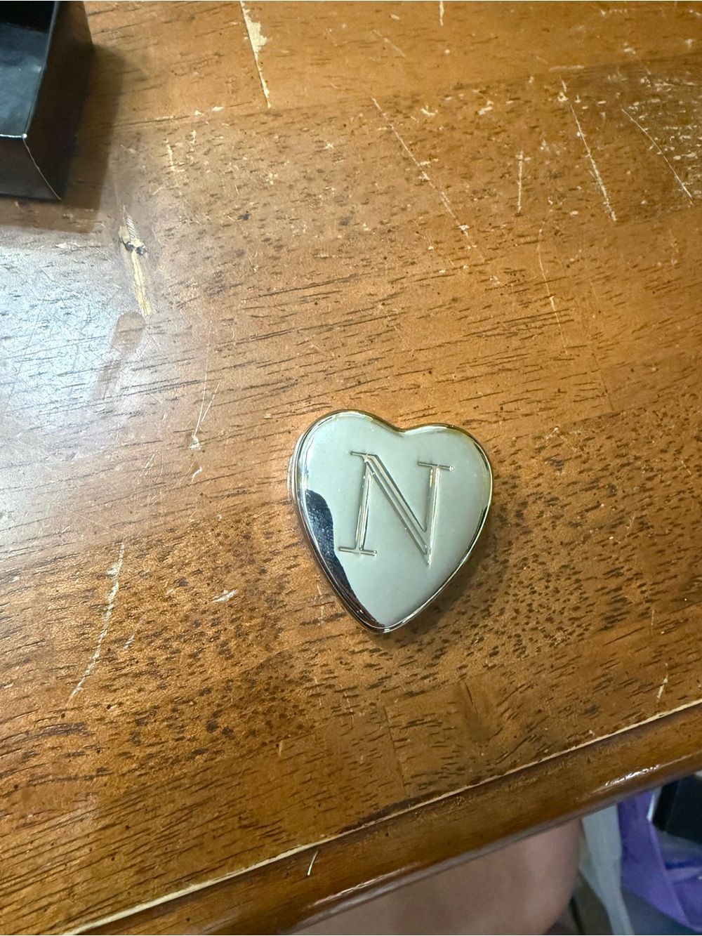 Heart Initial Trinket Box - N Monogram, Silver